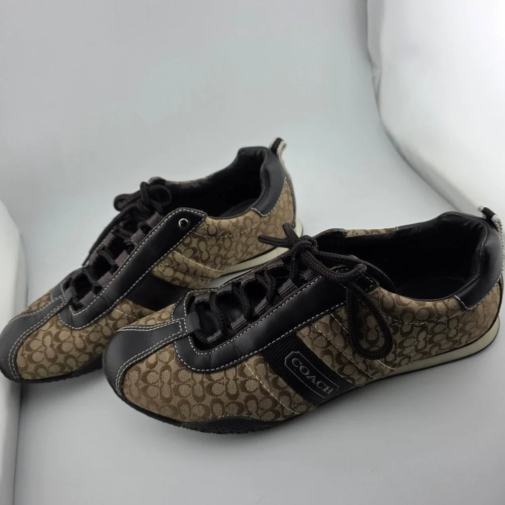 Coach Kelsie Signature‎ C Monogram Sneakers Women's 6.5 Canvas Leather Lace Up